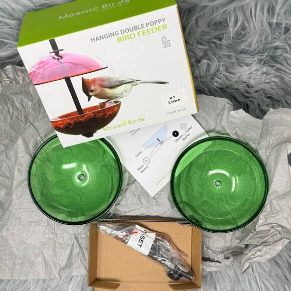 Mosaic Birds Double Hanging Poppy Feeder Lime - Picture 3 of 3